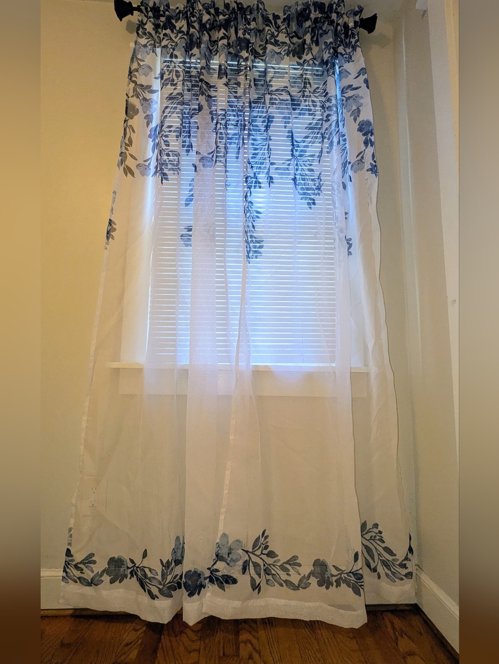 Blue Floral Sheer Set of 2 84" Luxe Decor Curtain Panels